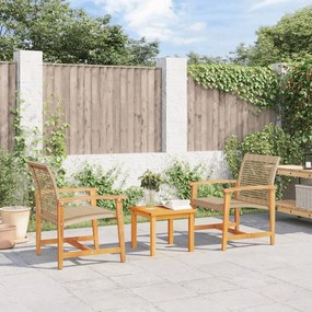Set Da Bistrot 3 Pz Beige İn Polyrattan E Legno Di Acacia /
