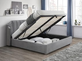 Letto con contenitore 160 x 200 cm con testata letto curva Velluto Grigio + Materasso  - TEOMIS