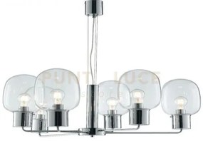Lampadario fellini cromo 6 luci attacco e27 98x150cm in vetro trasp...