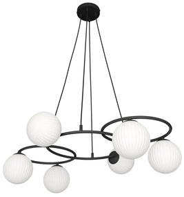 Lampadario 6 Luci Eolo A Cerchi E Diffusori In Vetro Rigato Opale