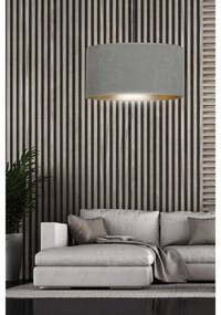 Sospensione 1 Luce Ganesha In Acciaio Nero E Paralume In Tessuto Grigio