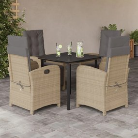 Set da Pranzo da Giardino 5 pz con Cuscini Beige in Polyrattan