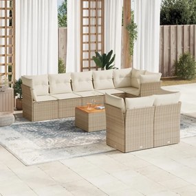 Set divano da giardino 9 pz con cuscini beige in polyrattan