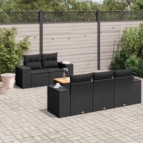 Set divano da giardino 6 pz con cuscini nero in polyrattan