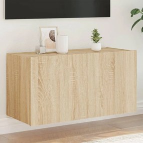 Mobile Tv A Parete Con Luci Led Rovere Sonoma 80x35x41 Cm /