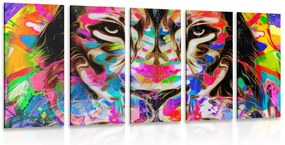 Quadri 5 pezzi – Testa di leone colorata