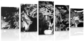 Quadri 5 pezzi – Testa di leone in bianco e nero