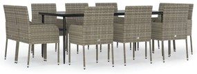 Set mobili giardino 11 pz con cuscini polyrattan nero e grigio