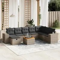 Set Divano da Giardino 9 pz con Cuscini Grigio in Polyrattan 3265211