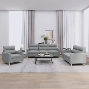 Set Di Divani 3 Pz Con Cuscini Grigio Chiaro İn Tessuto /