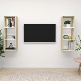 Mobile Tv A Parete 2 Pz Bianco E Rovere Sonoma İn Truciolato /