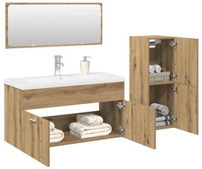 Set Mobili Da Bagno 4 Pz Rovere Artigianale Legno Multistrato /