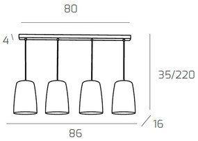 Sospensione Contemp. Rett. Shaded Metallo Cromo Vetro Rame E Cromo 4 Luci E27