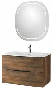 Mobile bagno sospeso BALI 80 cm e specchio LED Tabacco