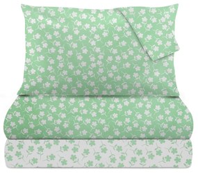 Completo letto matrimoniale poli fiore verde