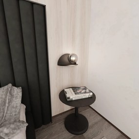 Applique 1 Luce Indiretta Agni Con Base In Acciaio Nero E Vetro Fumè
