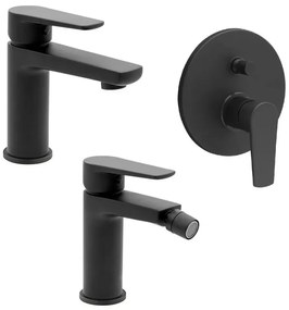 Set miscelatori lavabo bidet e doccia a incasso 2 vie nero opaco Erika