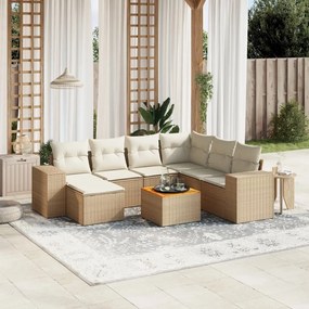 Set divano da giardino 8 pz con cuscini beige in polyrattan