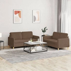 Set Di Divani 2 Pz Con Cuscini Marrone İn Tessuto /