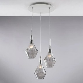 Lampadario Moderno Zeus Metallo Bianco Vetro Grigio Fumè 3 Luci E27