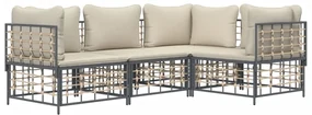 Set divani da giardino 4 pz con cuscini antracite in polyrattan
