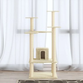 Albero per gatti con pali tiragraffi in sisal crema 110 cm