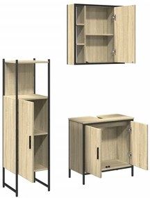 Set di mobili da bagno 3 pz rovere sonoma in legno multistrato