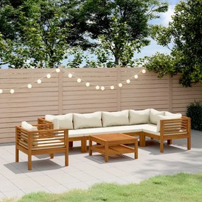 Set divani da giardino 7 pz con cuscini crema in legno acacia