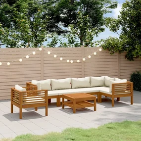 Set divani da giardino 7 pz con cuscini crema in legno acacia