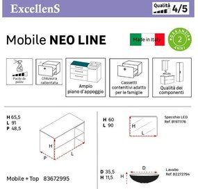 Mobile da bagno sotto lavabo SENSEA Neo Line noce/marmo bianco L 60 x H 65 x P 48.5 cm, lavabo non incluso