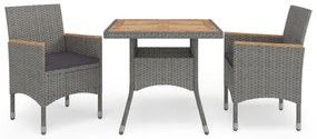 Set Mobili Da Pranzo Da Giardino 3 Pz Grigio Polyrattan Acacia /