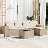 Set Divano da Giardino 6 pz con Cuscini Beige in Polyrattan 3222497