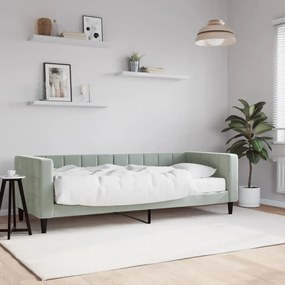 Divano Letto Con Materasso Grigio Chiaro 80x200 Cm İn Velluto /