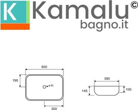Lavabo da appoggio 60cm linee arrotondate bianco | Litos-0013 - KAMALU