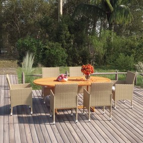 Set mobili da pranzo per giardino 7 pz in polyrattan beige