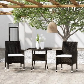 Set Da Bistrot Per Giardino 3 Pz İn Polyrattan E Vetro Nero /