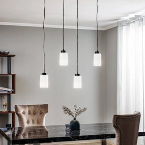 BRITOP Lampada a sospensione Vitrio, a 4 luci, allungata, nero/bianco