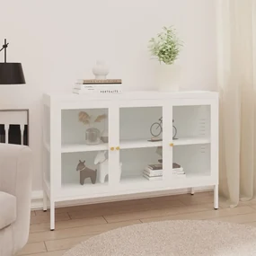 Credenza bianca 105x35x70 cm in acciaio e vetro