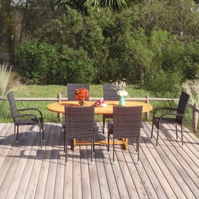 Set Mobili Da Pranzo Per Giardino 7 Pz İn Polyrattan Nero /