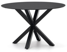 Kave Home - Tavolo rotondo Argo in vetro nero con gambe in acciaio finitura nera Ã˜ 120 cm