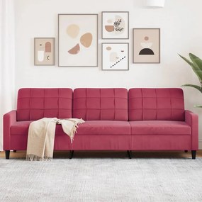 Divano A 3 Posti Rosso Vino 210 Cm İn Velluto /