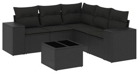 Set divano da giardino 6 pz con cuscini nero in polyrattan