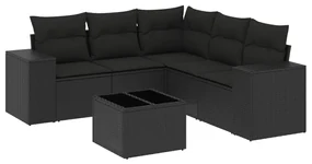 Set divano da giardino 6 pz con cuscini nero in polyrattan