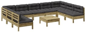 Set divani giardino 10 pz con cuscini legno impregnato di pino