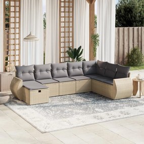 Set divano da giardino 8 pz con cuscini beige misto polyrattan
