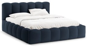 Letto matrimoniale imbottito in blu scuro con contenitore con rete inclusa 200x200 cm Lupine – Micadoni