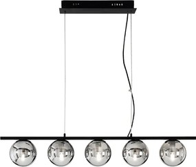 Lampada a sospensione in metallo e vetro soffiato Nero 100 cm a 5 luci MONILE