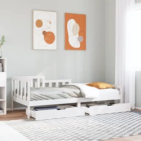 Dormeuse Con Cassetti 90x190 Cm İn Legno Massello Pino /
