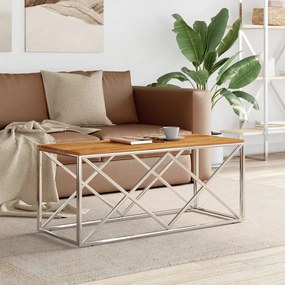 Tavolino da salotto in acciaio inox e legno massello di acacia