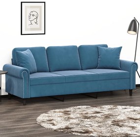 Divano A 3 Posti Con Cuscini Blu 180 Cm İn Velluto /